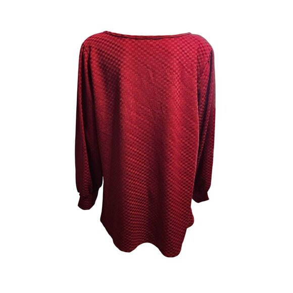 2/$35-Kaileigh Pullover Rich Textured Burgundy Long Sleeves Blouse Women 2X - Picture 5 of 11